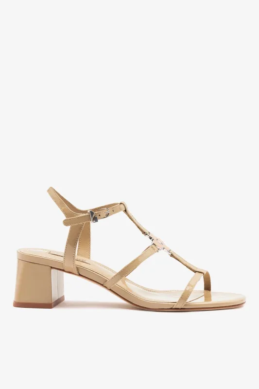 Hana Block Sandal Sand Patent Leather made by Larroude