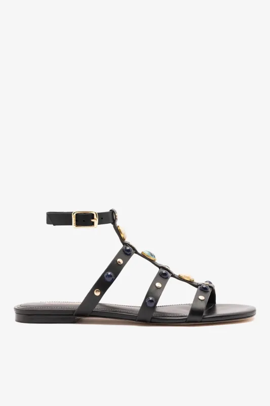 Amalfi Flat Sandal Black Leather made by Larroude