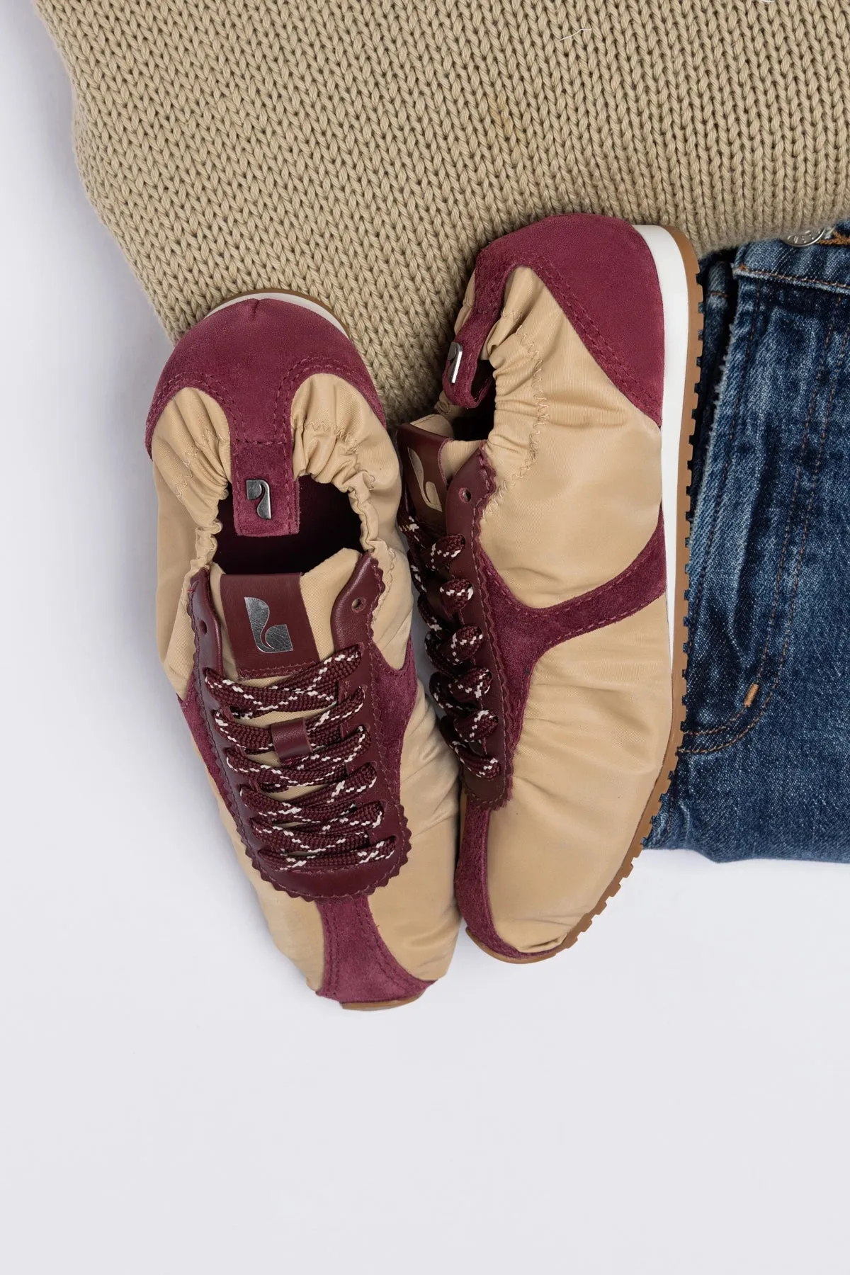 Stella Lite Sneaker Peanut Nylon and Burgundy Suede sold by Larroude product image thumbnail 2