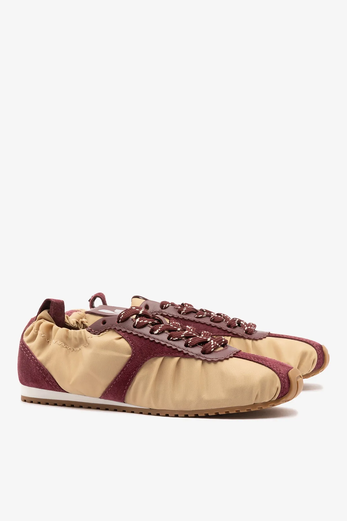 Stella Lite Sneaker Peanut Nylon and Burgundy Suede sold by Larroude product image thumbnail 3