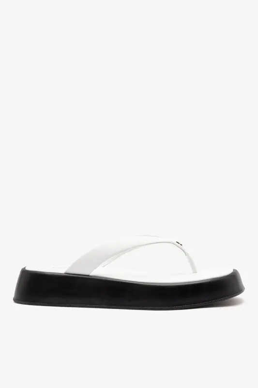 Roxy Thong Sandal Black and White Leather made by Larroude