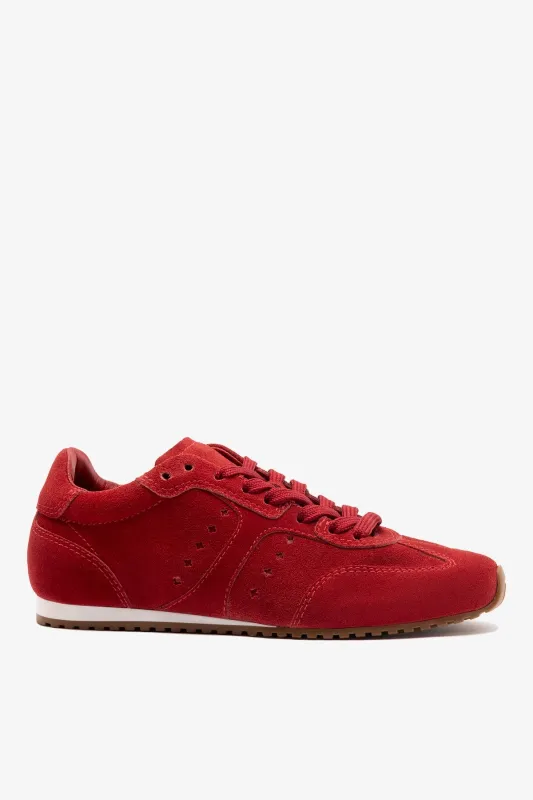 Stella Sneaker Crimson Red Suede made by Larroude