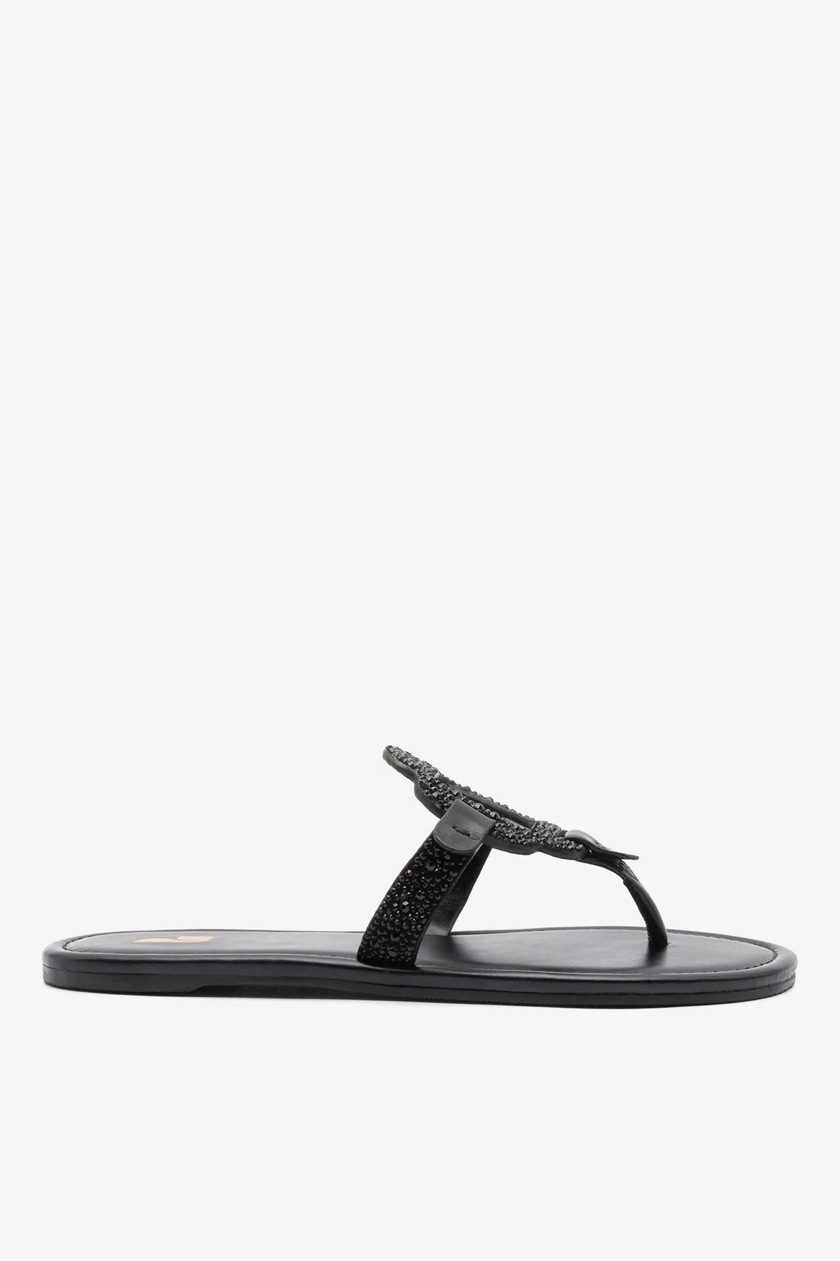 Margherita Crystal Thong Sandal Black Suede sold by Larroude