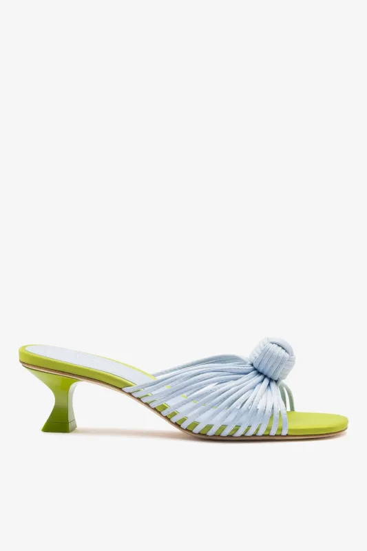 Valerie Mule Powder Blue and Green Satin made by Larroude