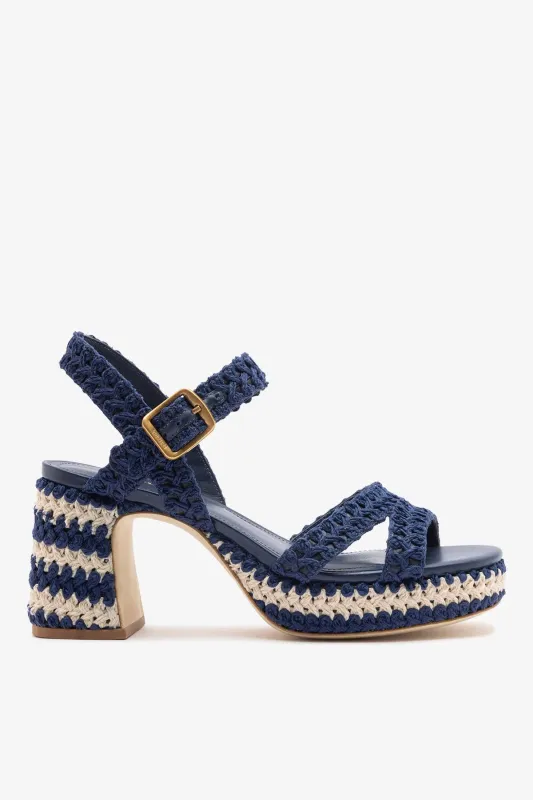 Jolene Low Sandal Navy Crochet made by Larroude