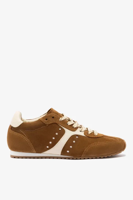Stella New Sneaker Russet Suede and Ivory Leather made by Larroude