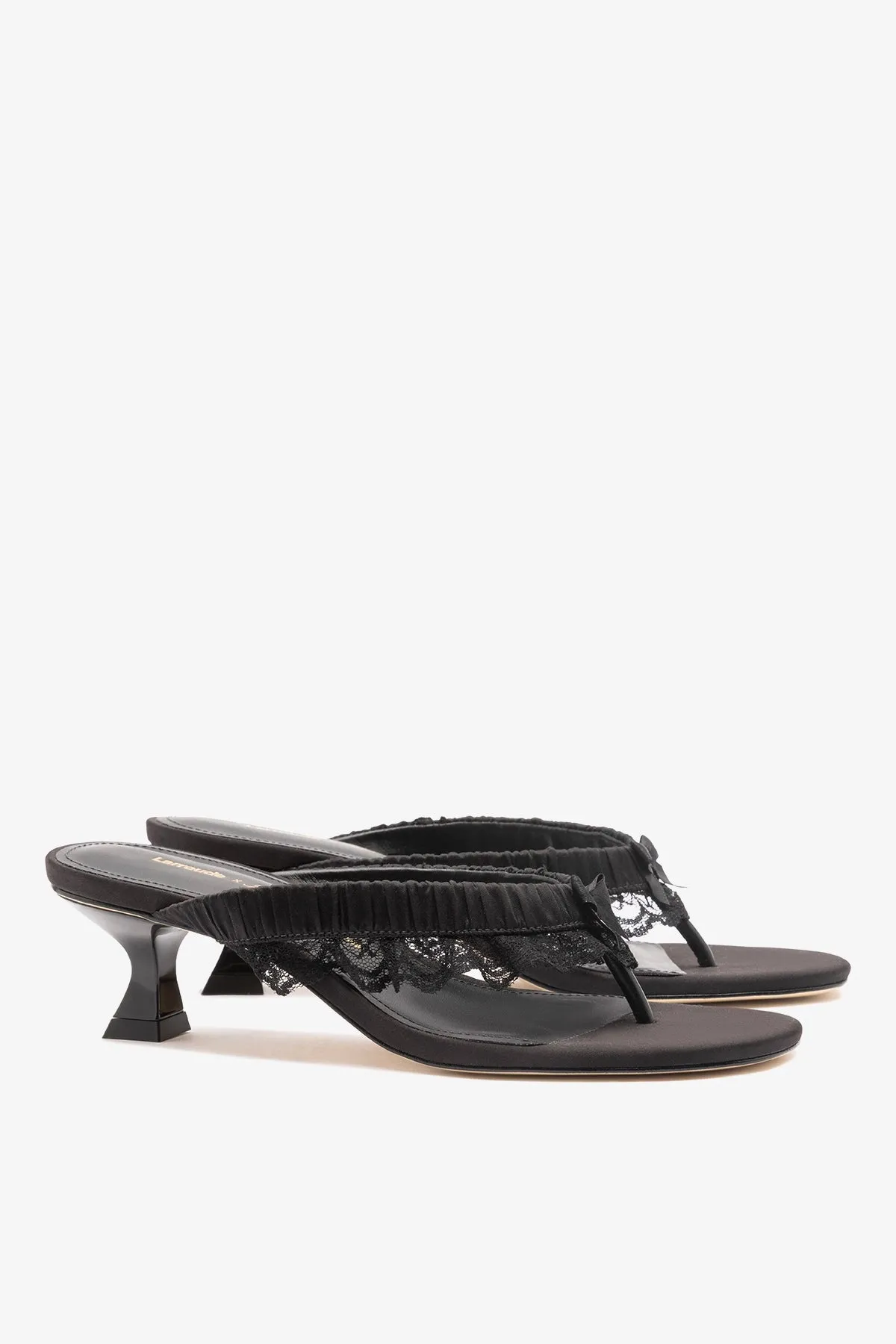 Larroudé x Tanner Fletcher: Gaia Low Lingerie Thong Sandal Black Satin sold by Larroude product image thumbnail 3