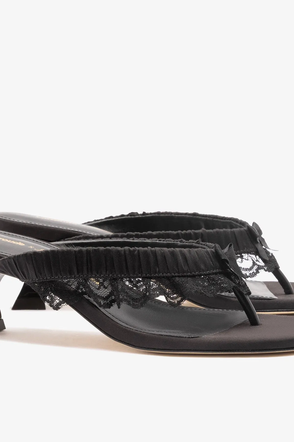 Larroudé x Tanner Fletcher: Gaia Low Lingerie Thong Sandal Black Satin sold by Larroude product image thumbnail 4