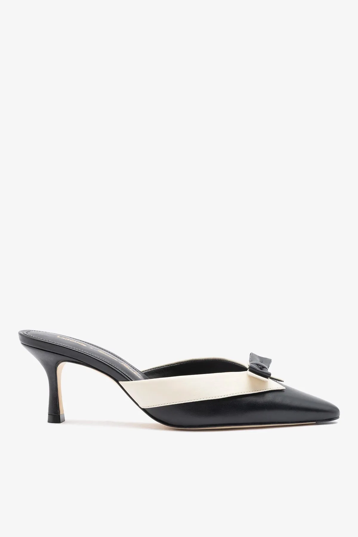 Larroudé x Tanner Fletcher: Elle Tuxedo Mule Black and Ivory Leather sold by Larroude