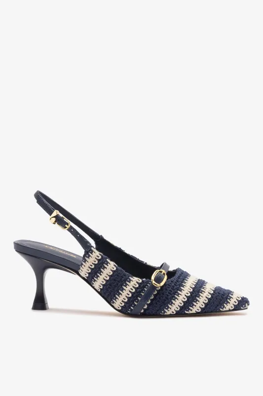 Ines Crochet Pump Striped Navy made by Larroude