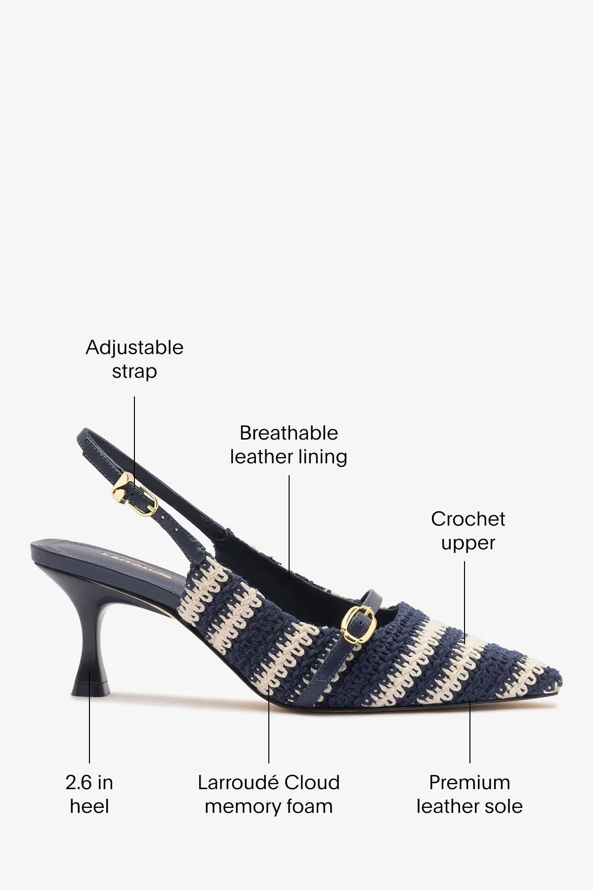 Ines Crochet Pump Striped Navy sold by Larroude product image thumbnail 5