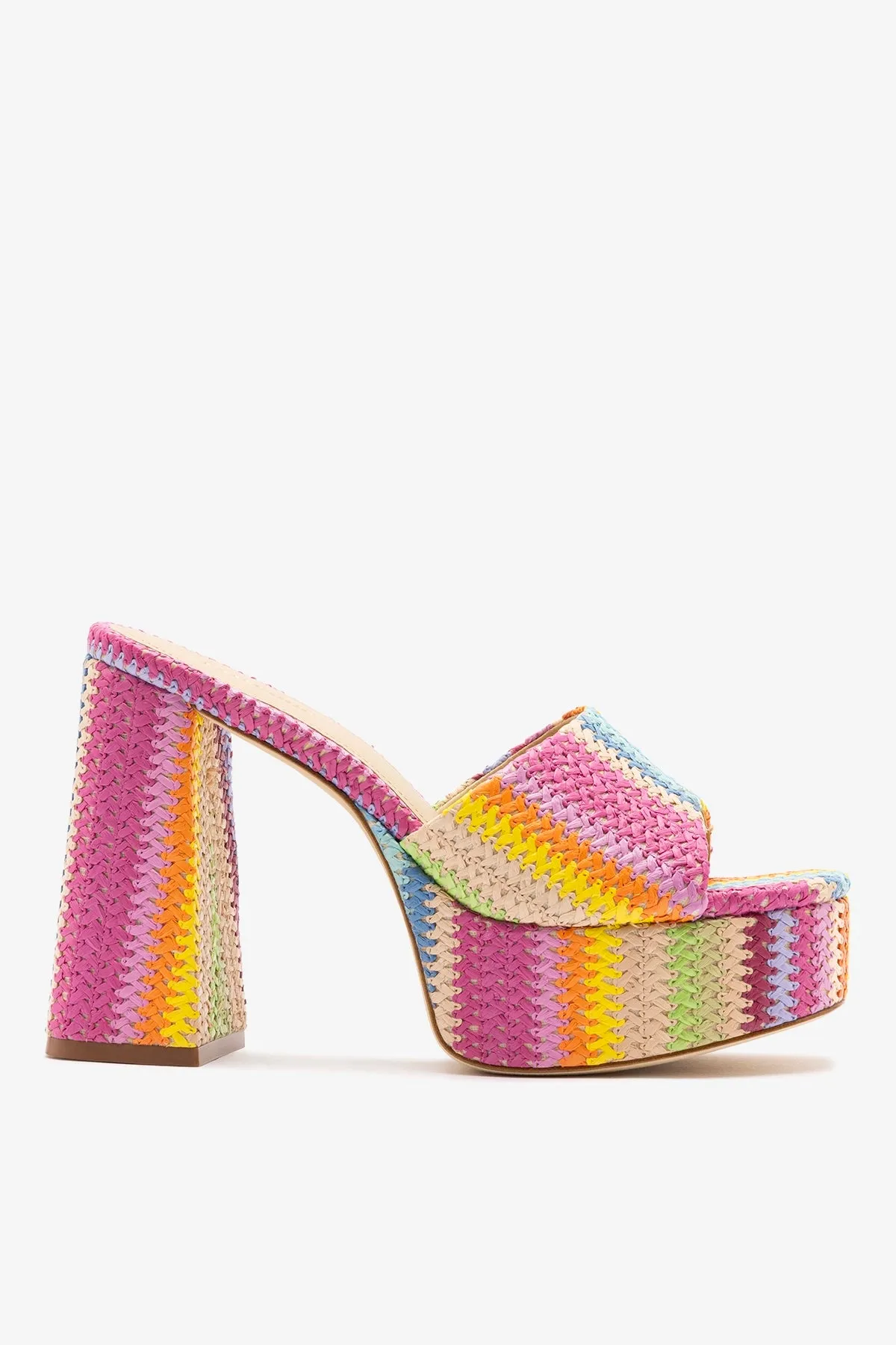 Dolly Mule Rainbow Raffia sold by Larroude