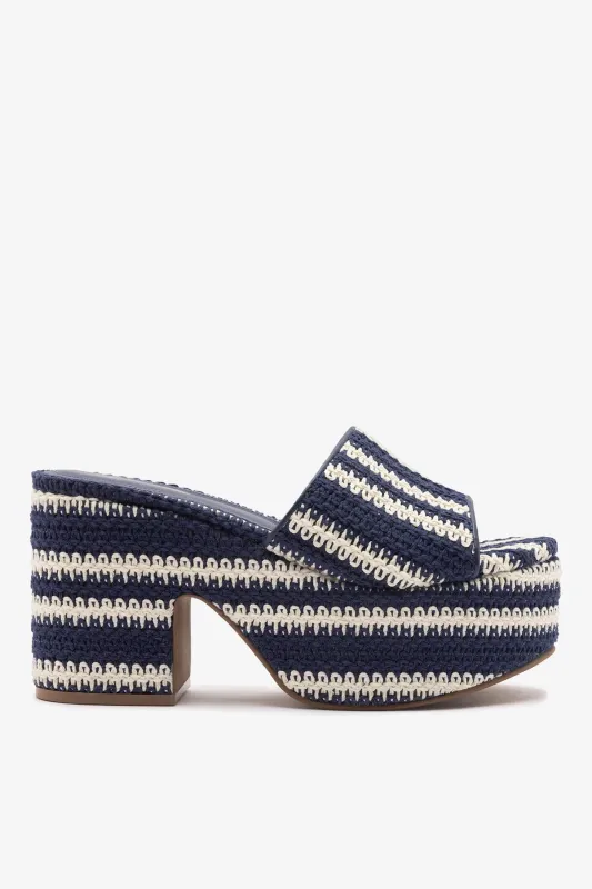 Miso Crochet Mule Striped Navy made by Larroude