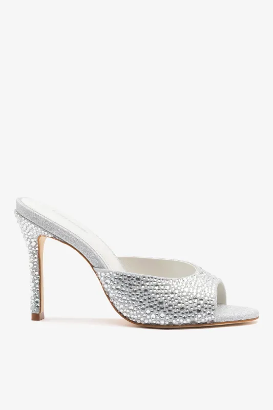 Jasmine Hi Mule Crystal Silver made by Larroude