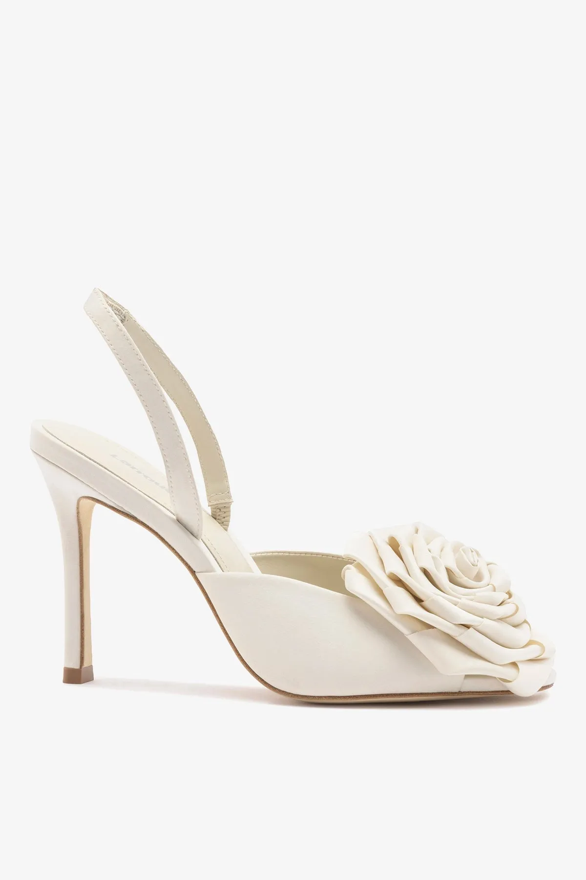 Scarlet Sandal White Satin sold by Larroude