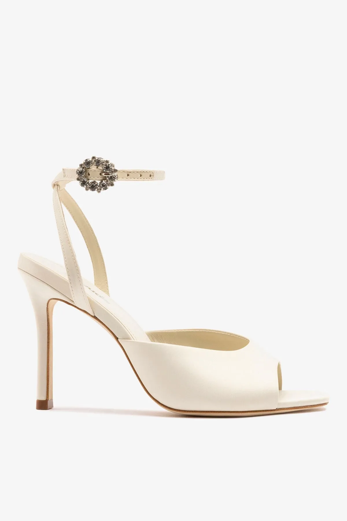 Jasmine Sandal White Satin sold by Larroude
