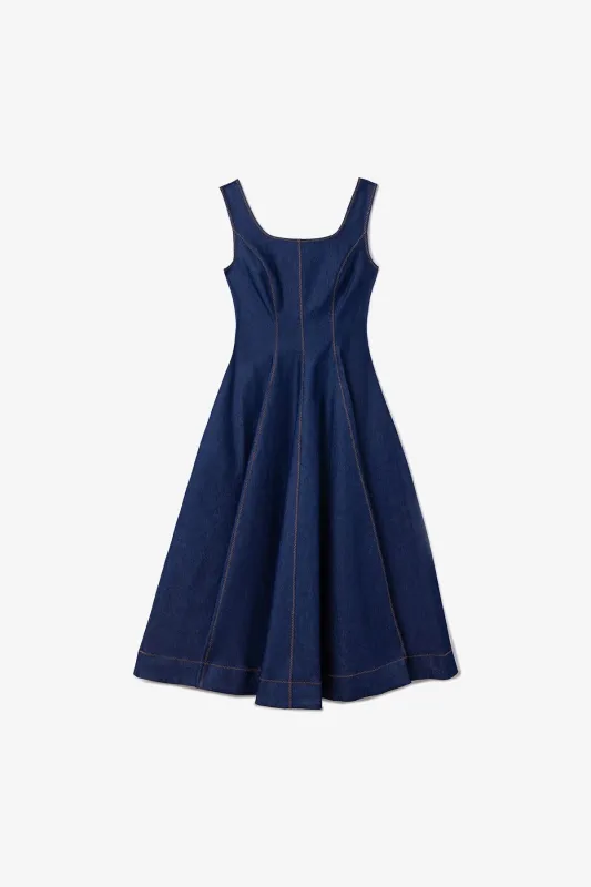 Sophia Dress Blue Denim made by Larroude