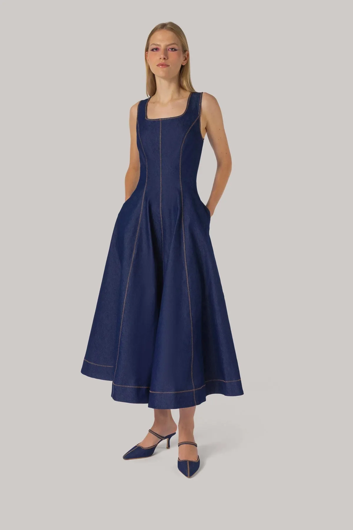 Sophia Dress Blue Denim sold by Larroude product image thumbnail 2