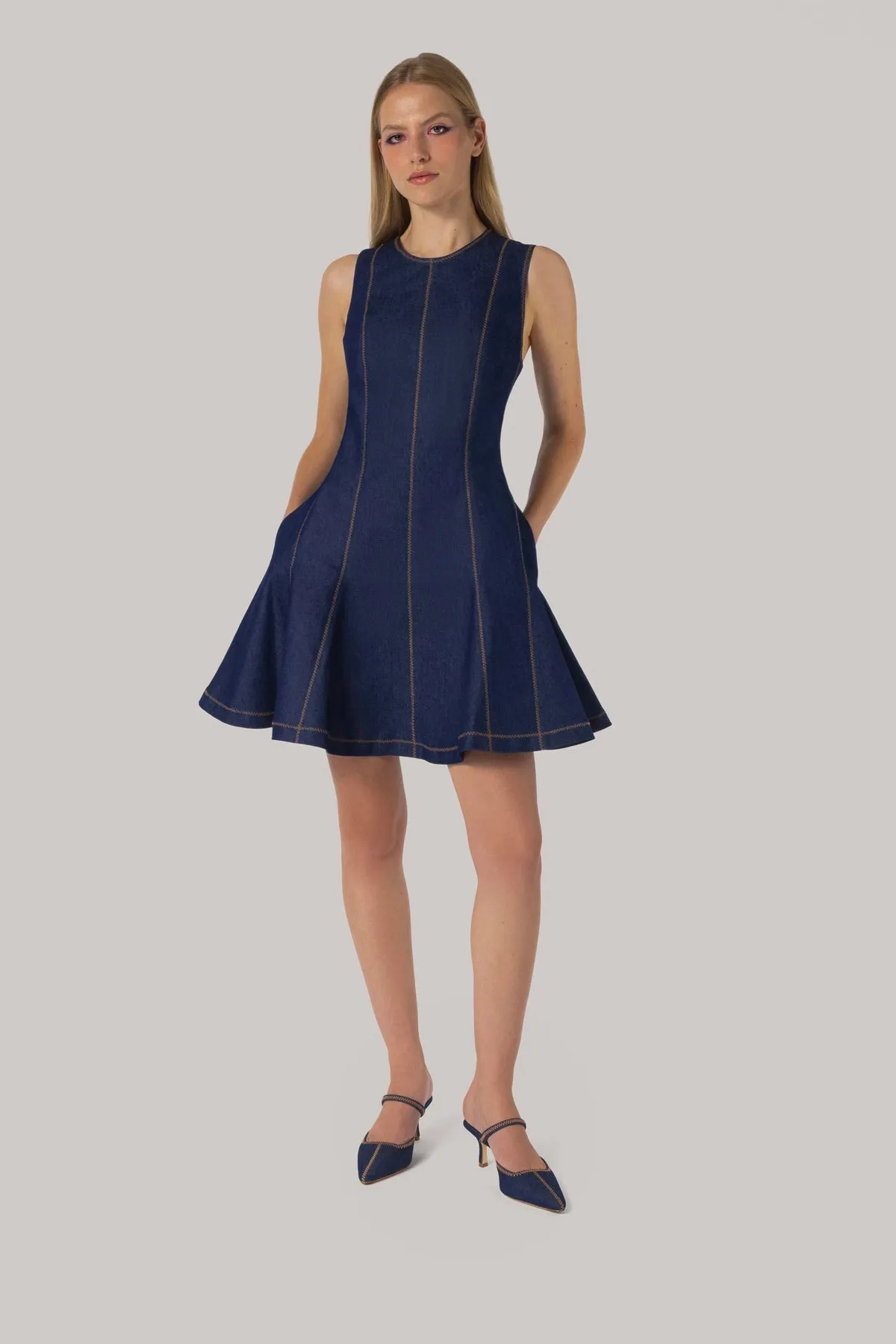 Sarah Dress Blue Denim sold by Larroude product image thumbnail 2