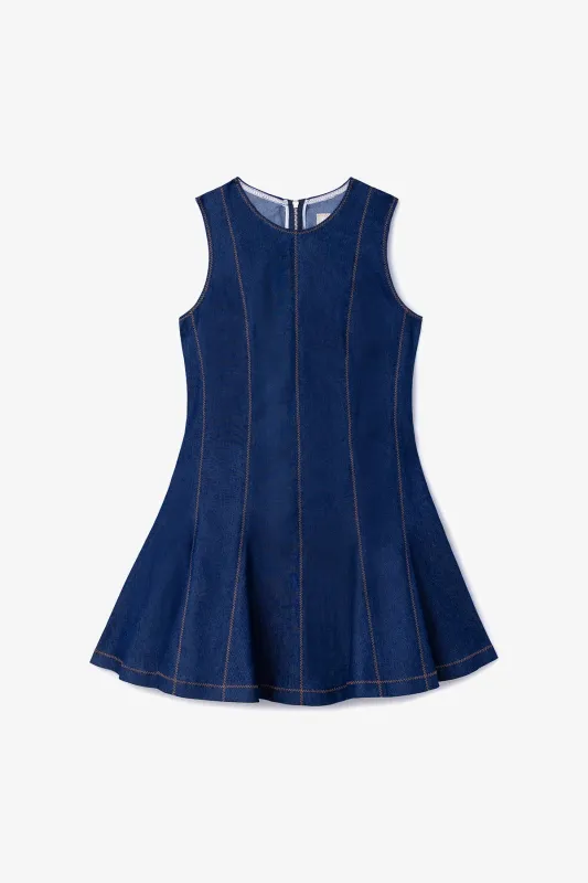 Sarah Dress Blue Denim made by Larroude
