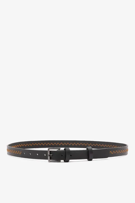 Jonathan Cohen by L.: Zig Zag Belt Orange and Black Leather made by Larroude