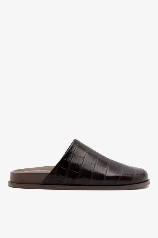 Larroudé x Kenneth Cole: Clog Dark Oak Croco Leather made by Larroude