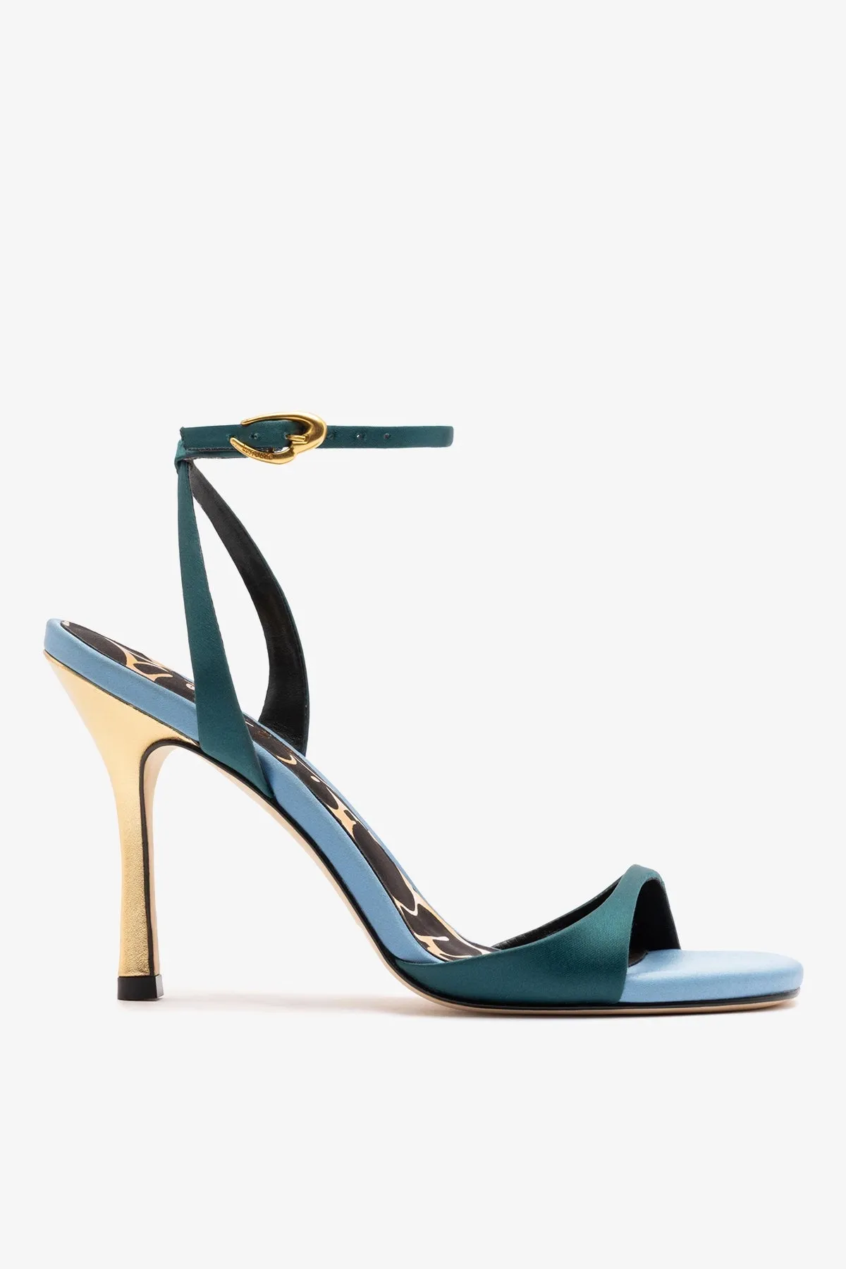 Freya Sandal Teal Satin sold by Larroude