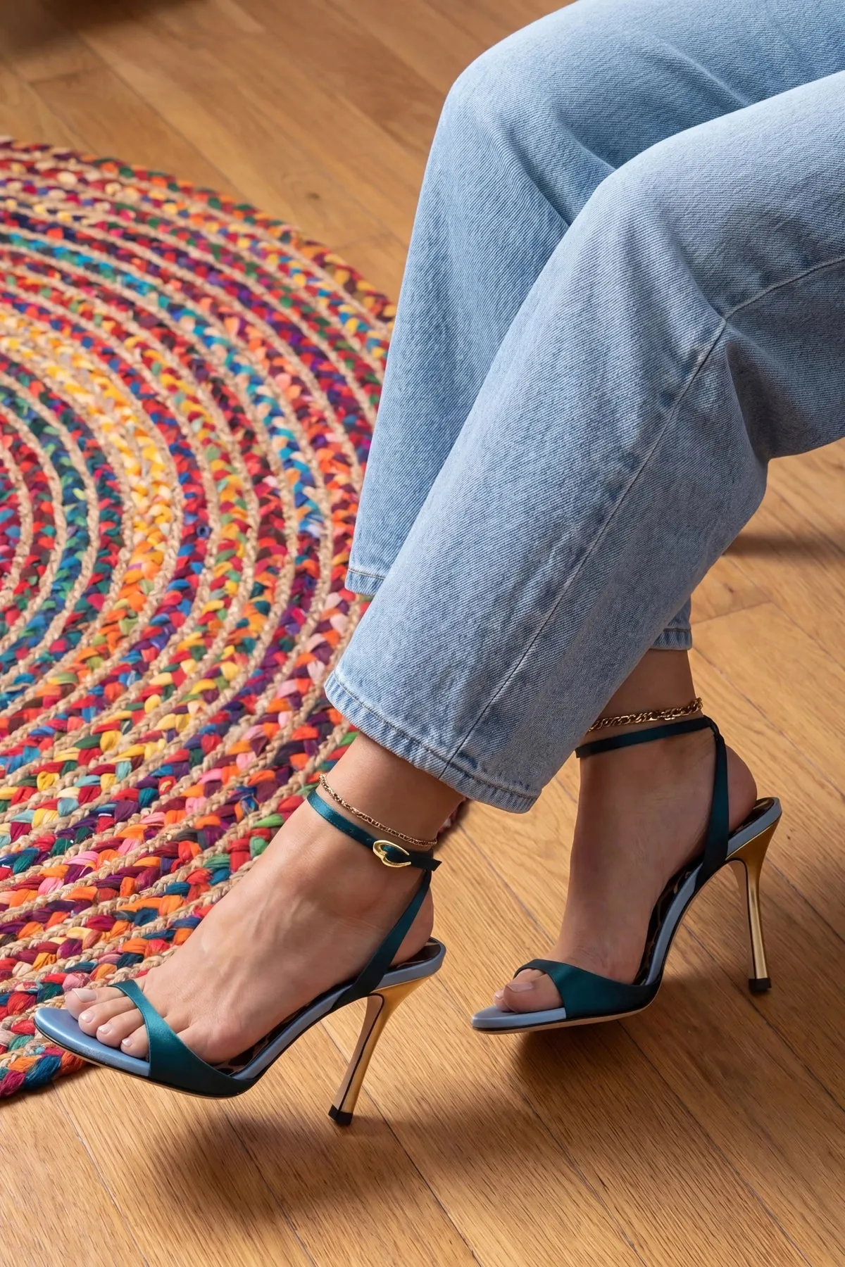Freya Sandal Teal Satin sold by Larroude product image thumbnail 2
