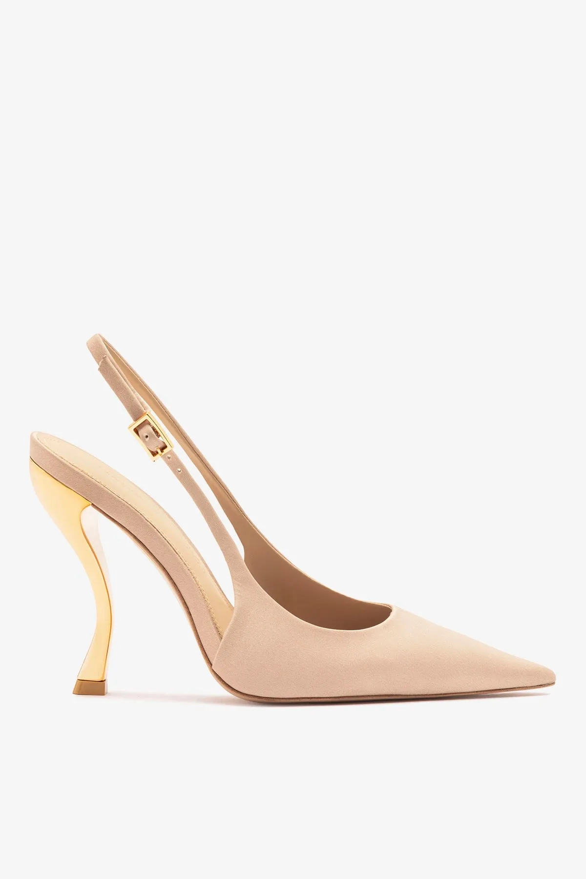 Larroudé x Nicolò B.: Grace Pump Sand Satin sold by Larroude