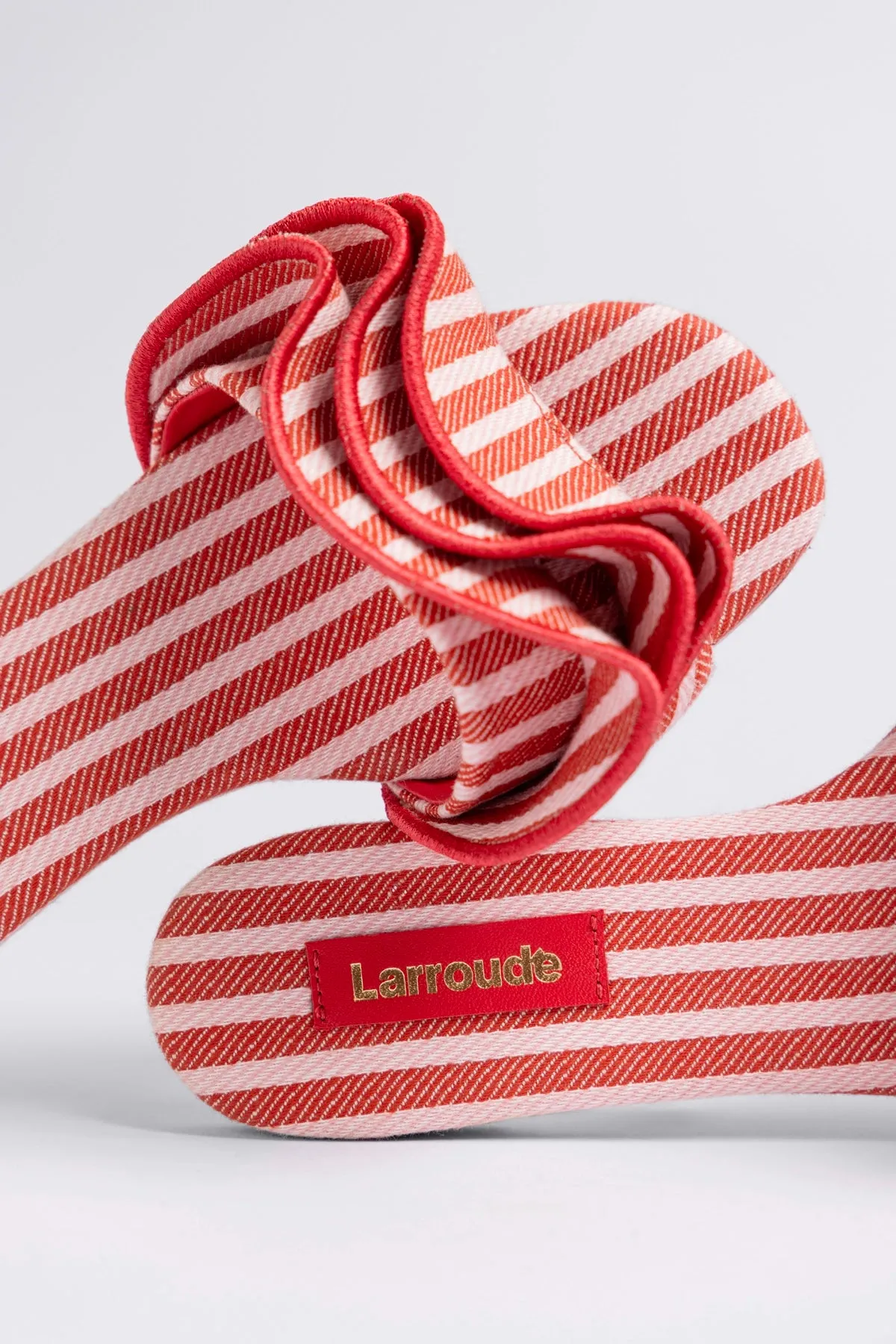 Ivy Ruffle Flat Carmine Striped Canvas sold by Larroude product image thumbnail 2