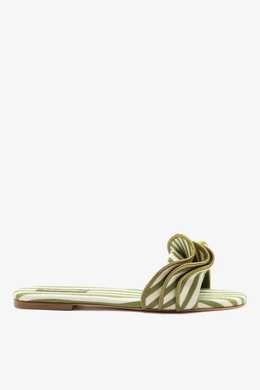 Ivy Ruffle Flat Seaweed Striped Canvas made by Larroude