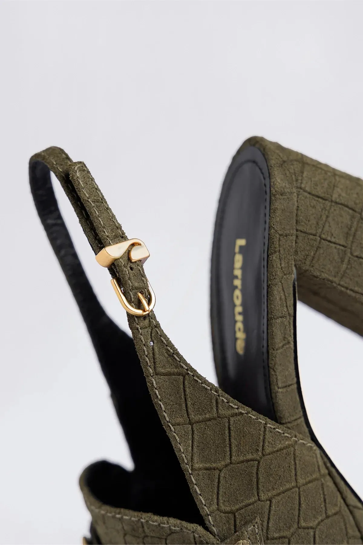 Harrington Hi Platform Loafer Olive Croco Suede sold by Larroude product image thumbnail 4