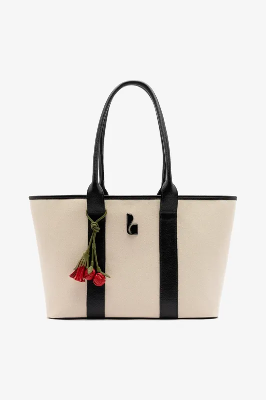 City Tote Bag Natural Canvas and Black Leather made by Larroude