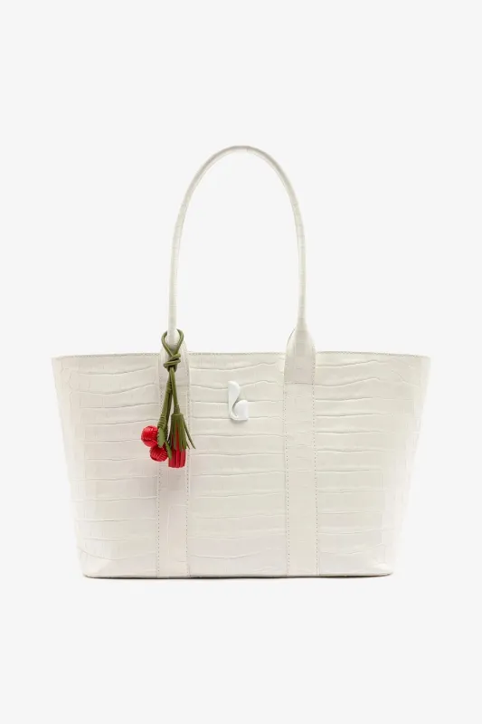 City Tote Bag White Croco Leather made by Larroude