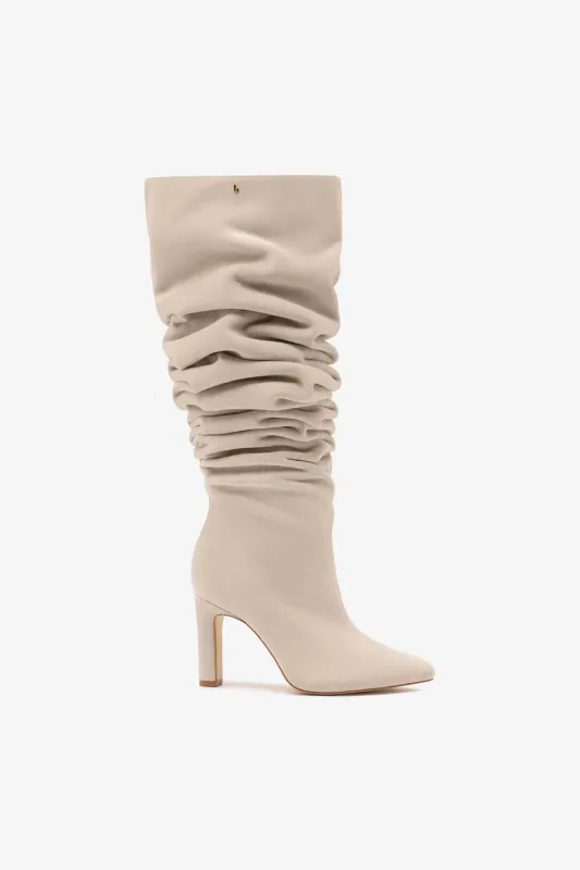 Cindy Slouch Boot Mushroom Gray Suede made by Larroude