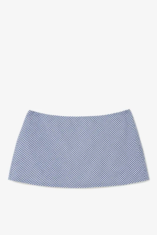 Ava Mini Skirt Navy Gingham Cotton made by Larroude
