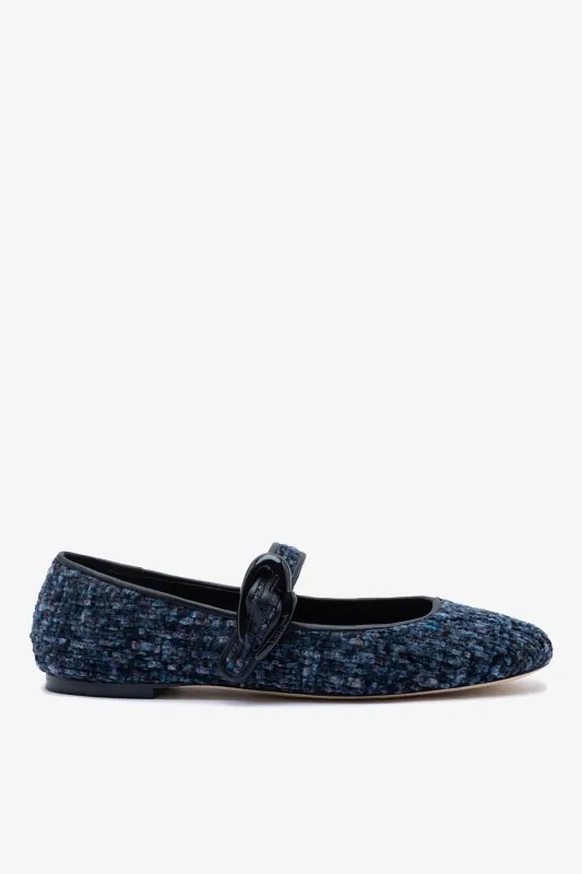 Verona Ballet Flat Midnight Blue Tweed made by Larroude