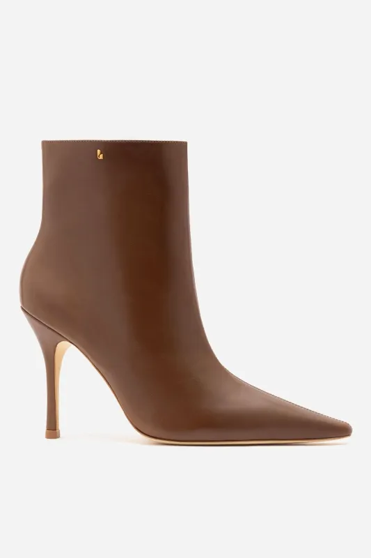 Mini Carine Boot Burnt Umber Leather made by Larroude
