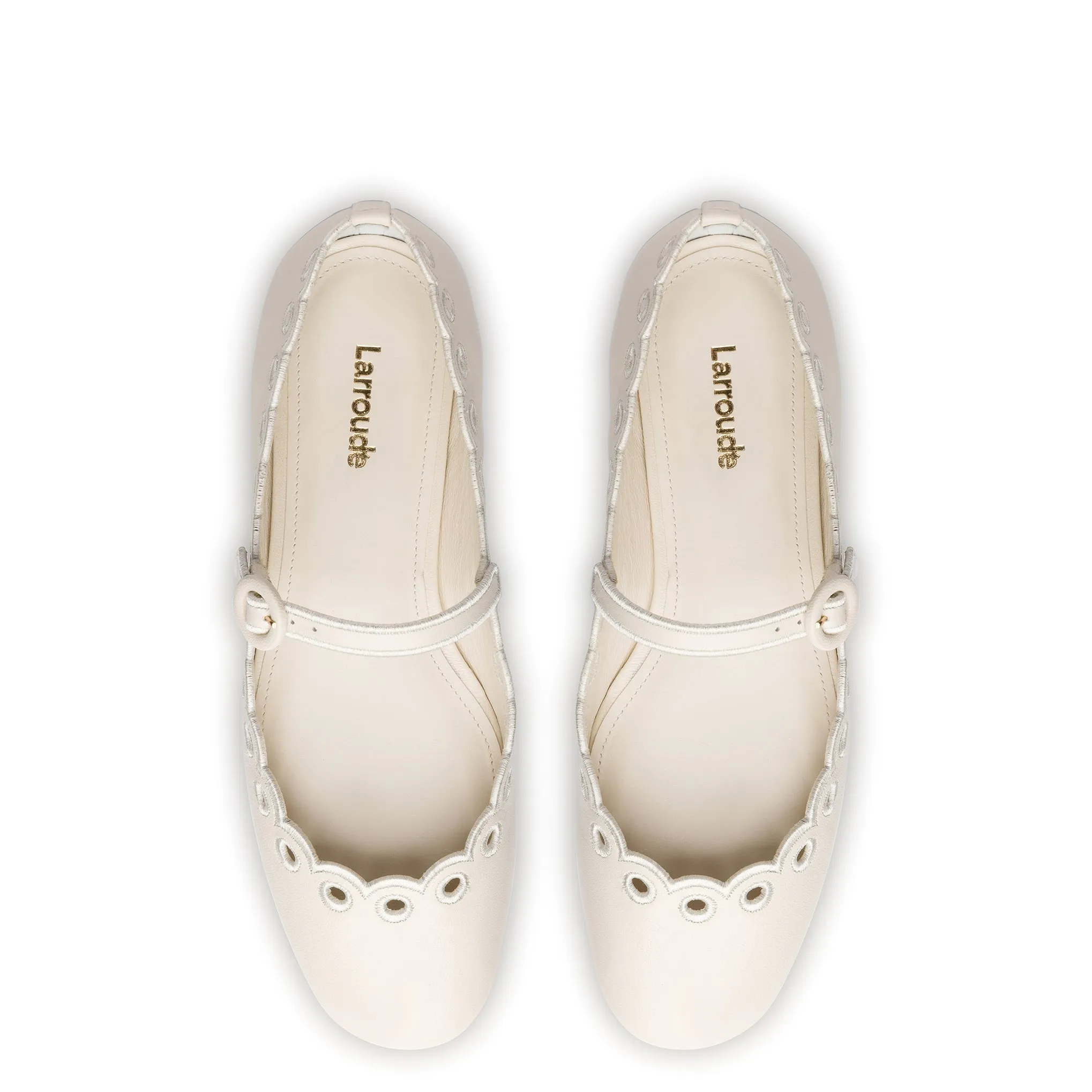 Blair Broderie Ballet Flat In Ivory Leather sold by Larroude product image thumbnail 3