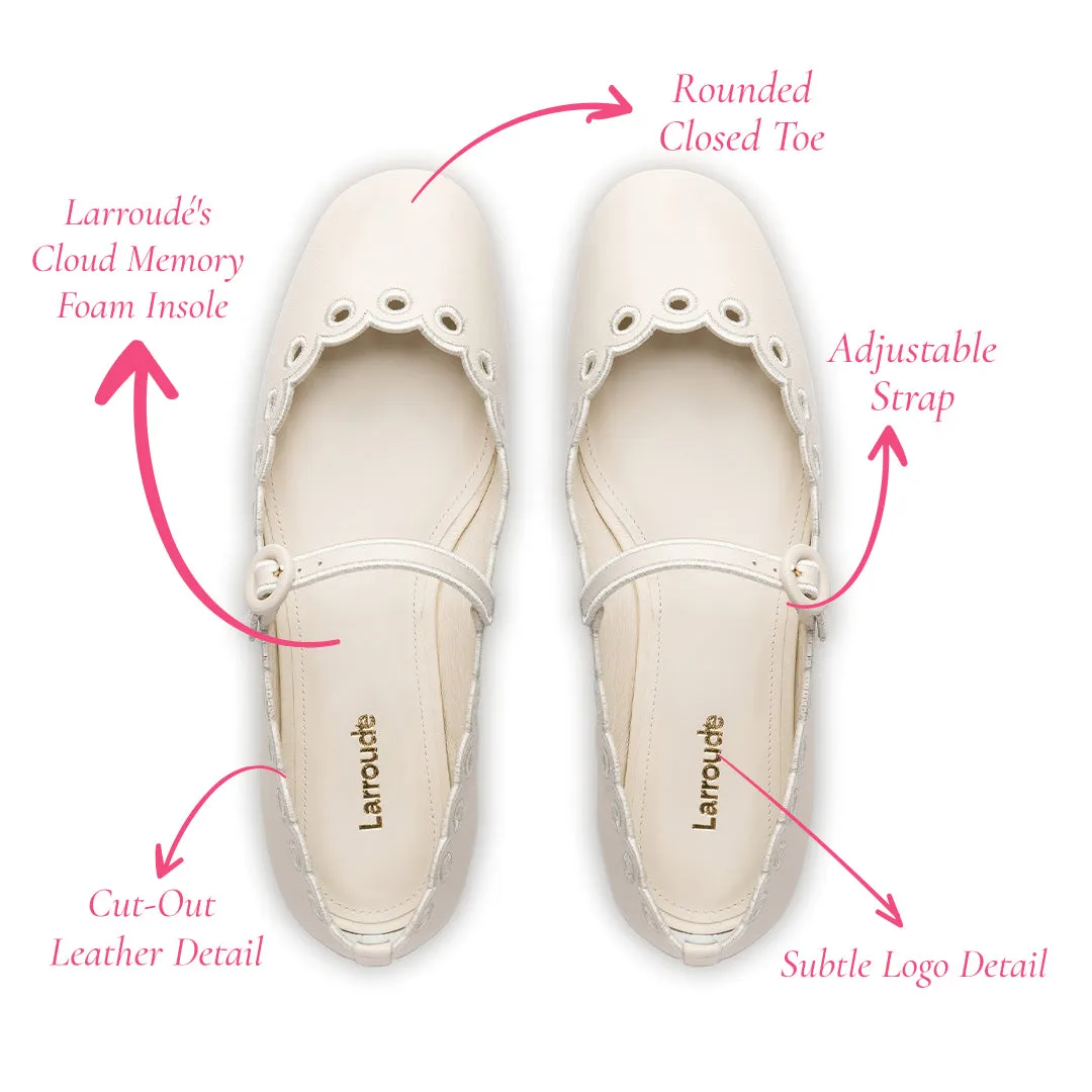 Blair Broderie Ballet Flat In Ivory Leather sold by Larroude product image thumbnail 5