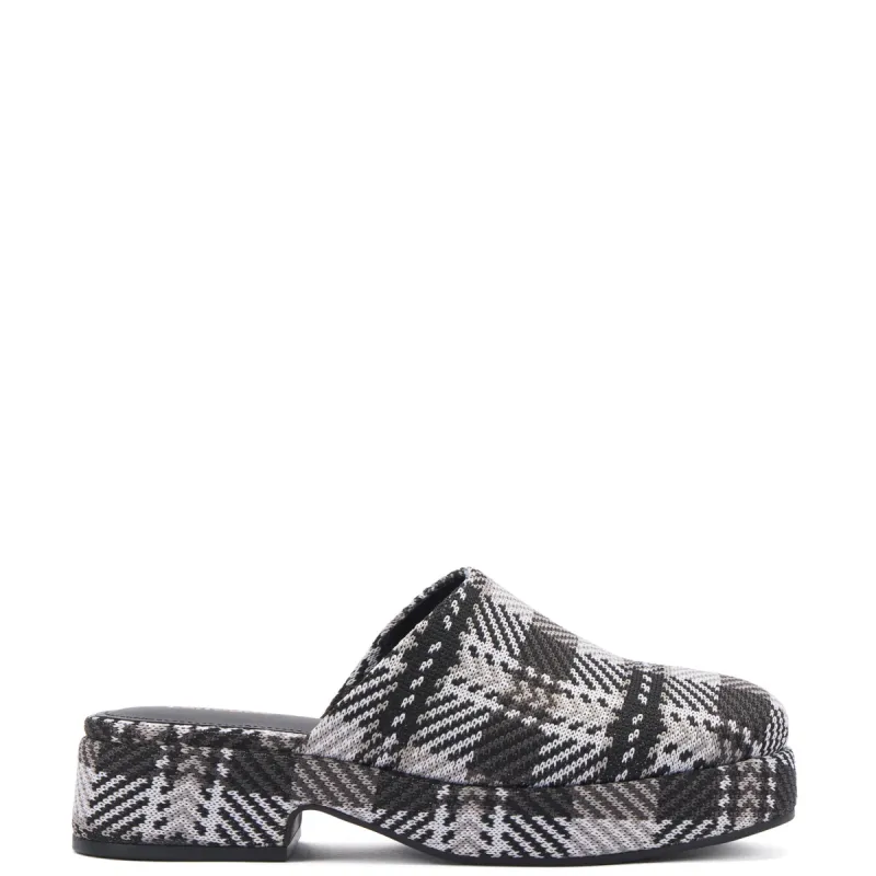 Miso Flatform Clog In Black and White Plaid Knit sold by Larroude