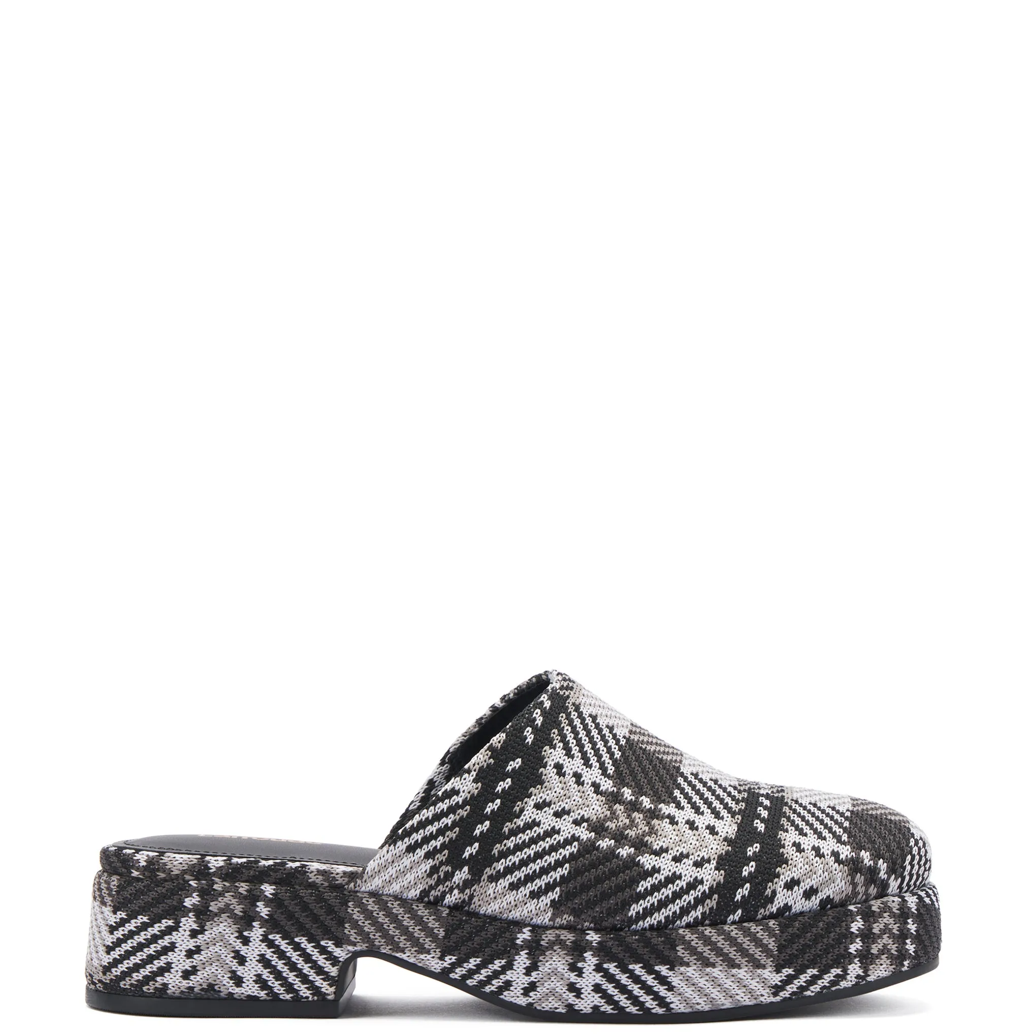 Miso Flatform Clog In Black and White Plaid Knit sold by Larroude