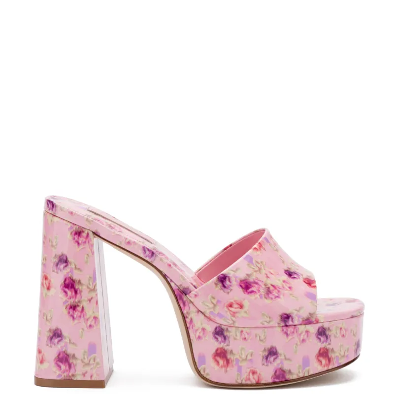Larroudé for LoveShackFancy: Dolly Mule In Wild Pink Rose Patent sold by Larroude