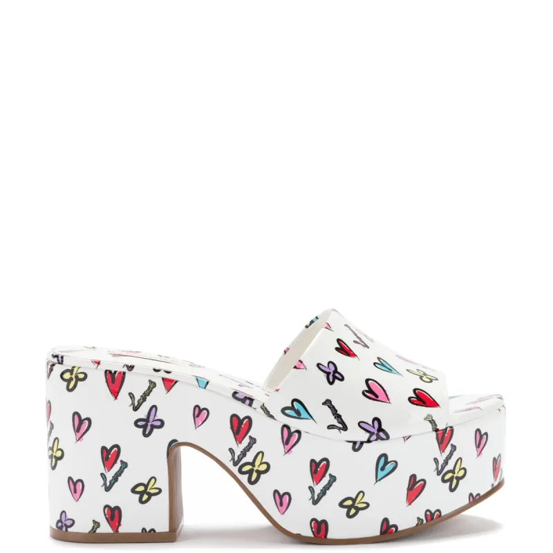 Miso Platform Sandal In White Heart Printed Leather sold by Larroude