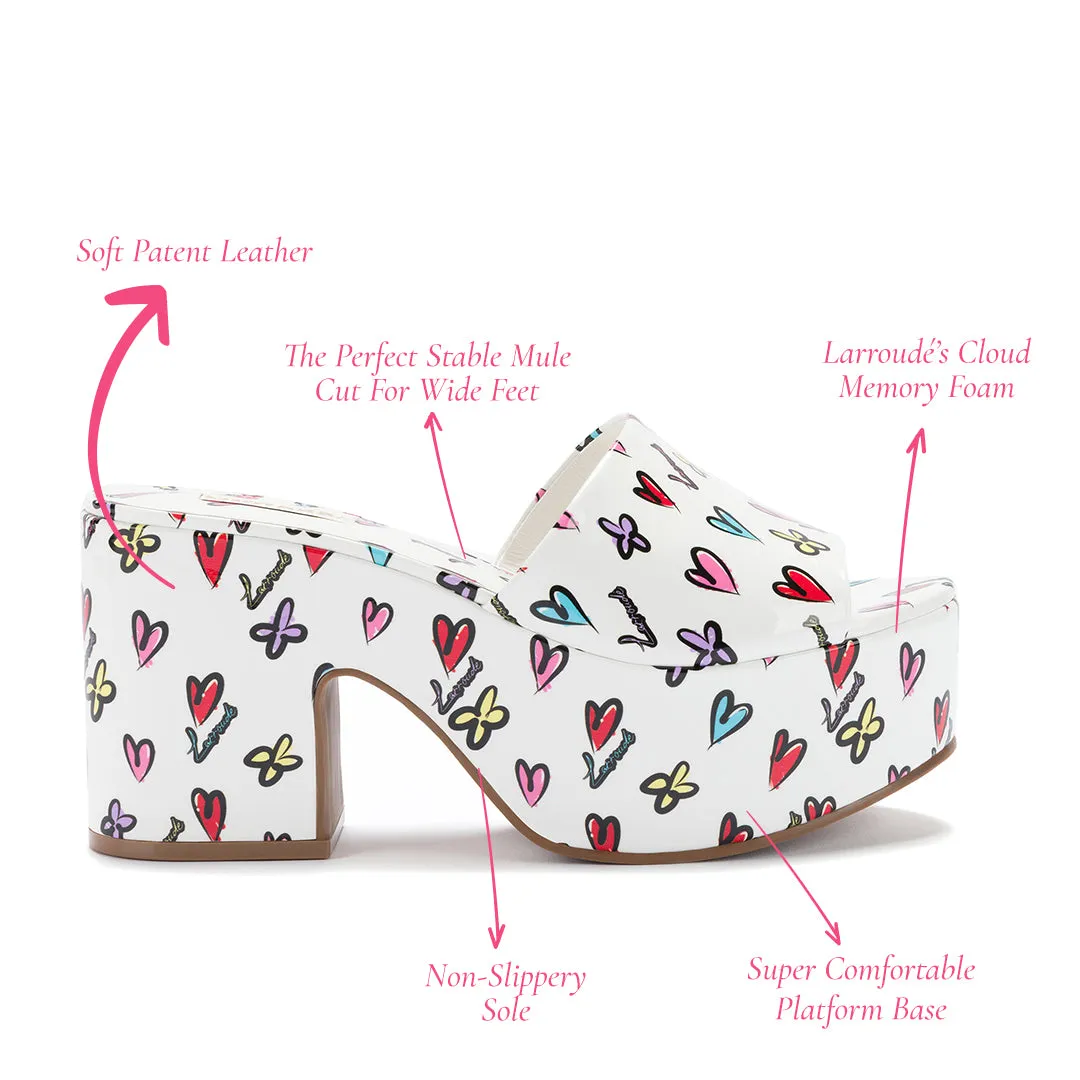 Miso Platform Sandal In White Heart Printed Leather sold by Larroude product image thumbnail 5
