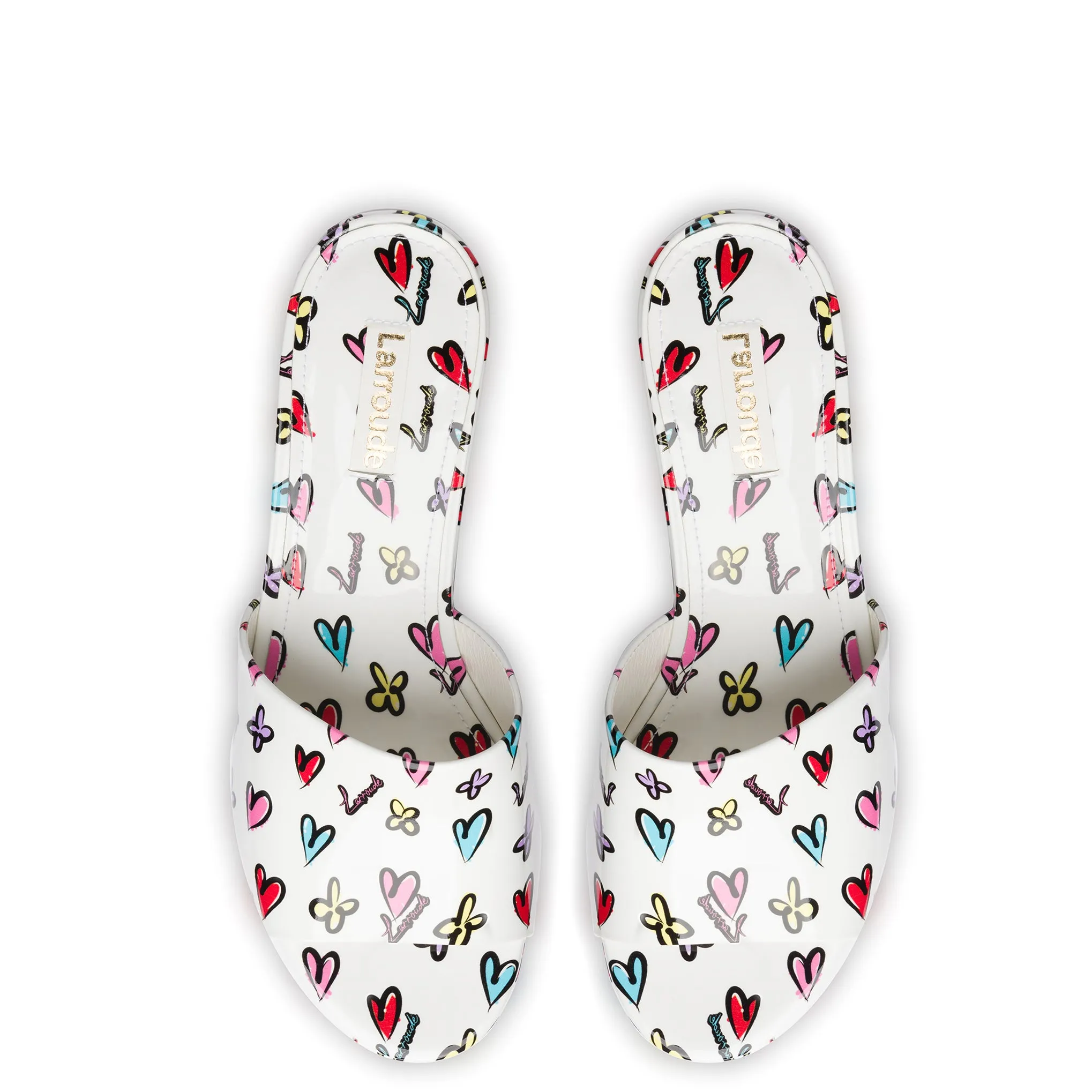 Miso Platform Sandal In White Heart Printed Leather sold by Larroude product image thumbnail 3