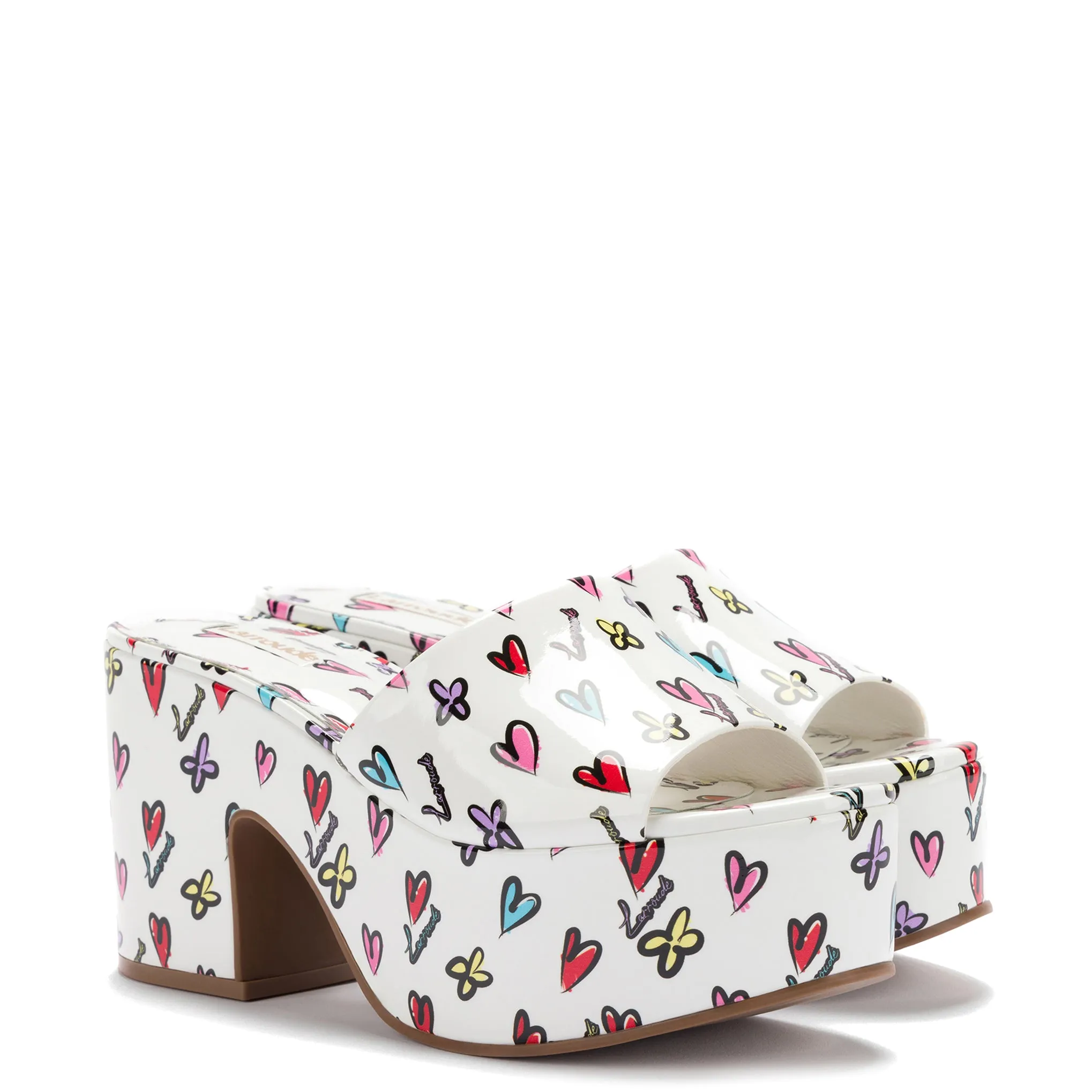 Miso Platform Sandal In White Heart Printed Leather sold by Larroude product image thumbnail 2