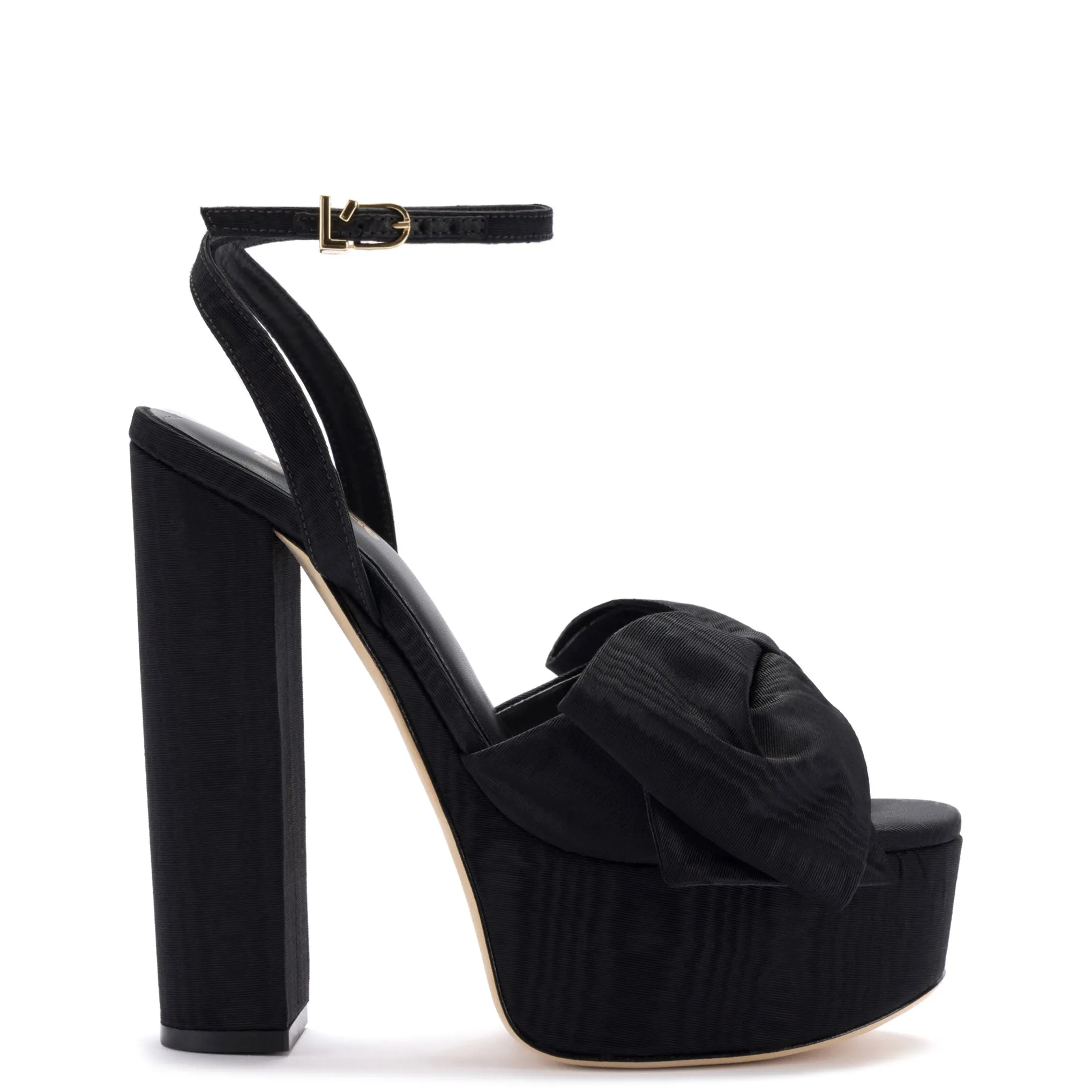 Elle Platform Sandal In Black Fabric sold by Larroude