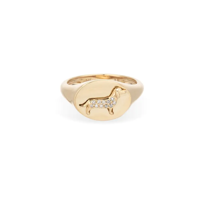 Pavé Diamond Dachshund Signet Ring sold by Larroude