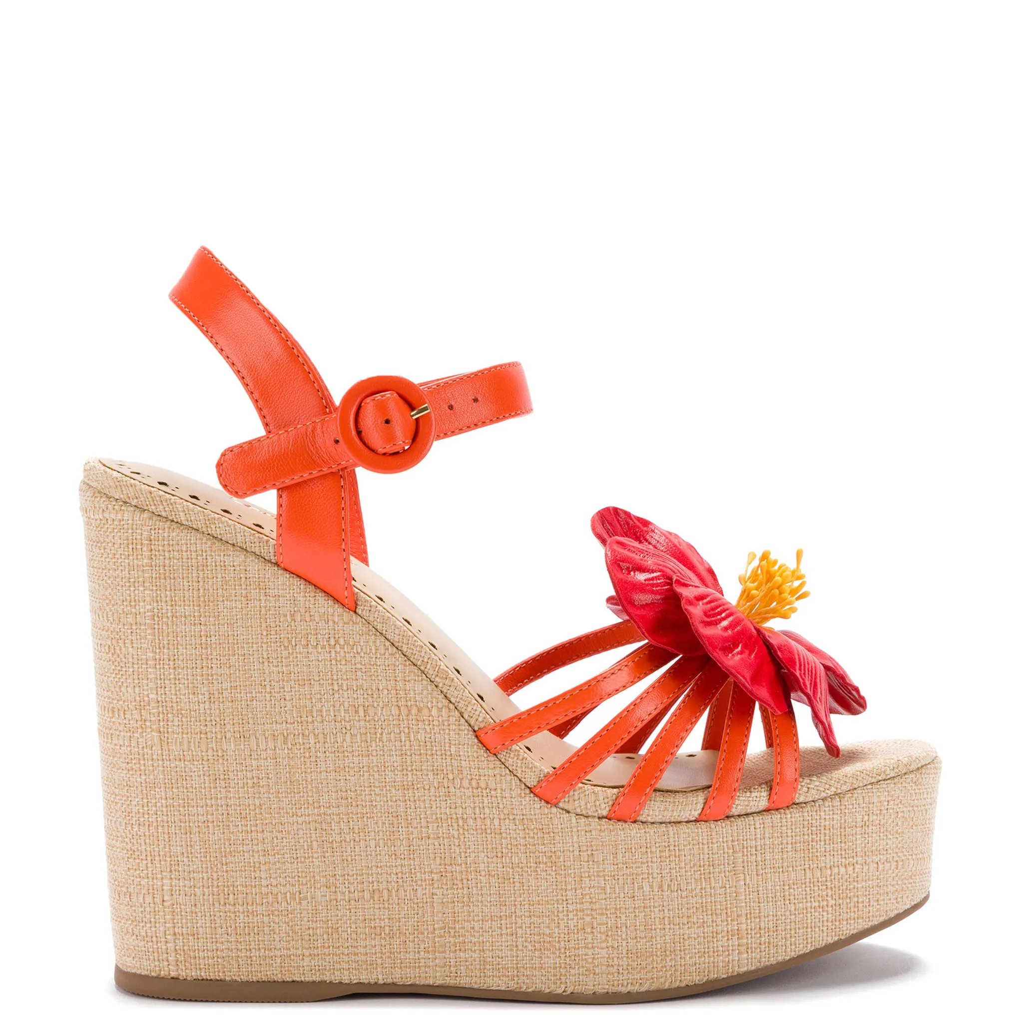 Magnolia Wedge In Orange Leather sold by Larroude